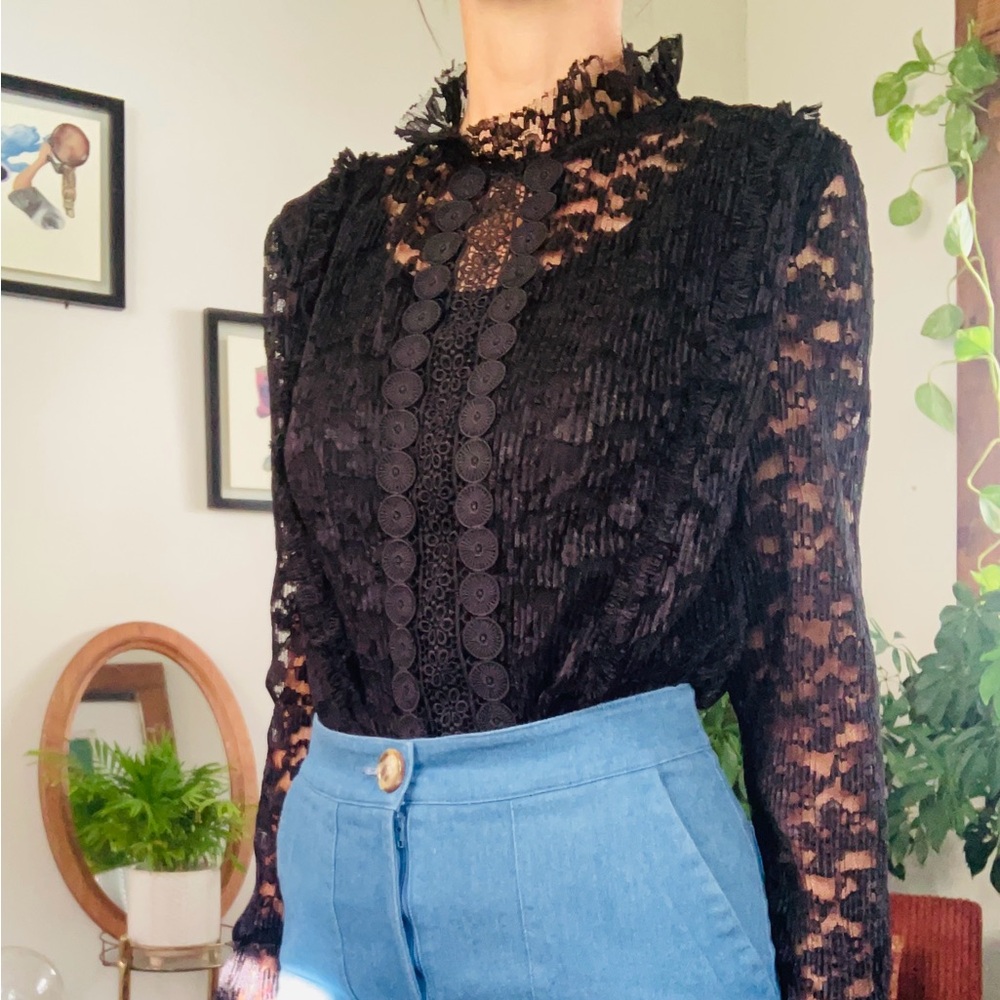 Molly Bracken Black Lace Blouse, black, size S